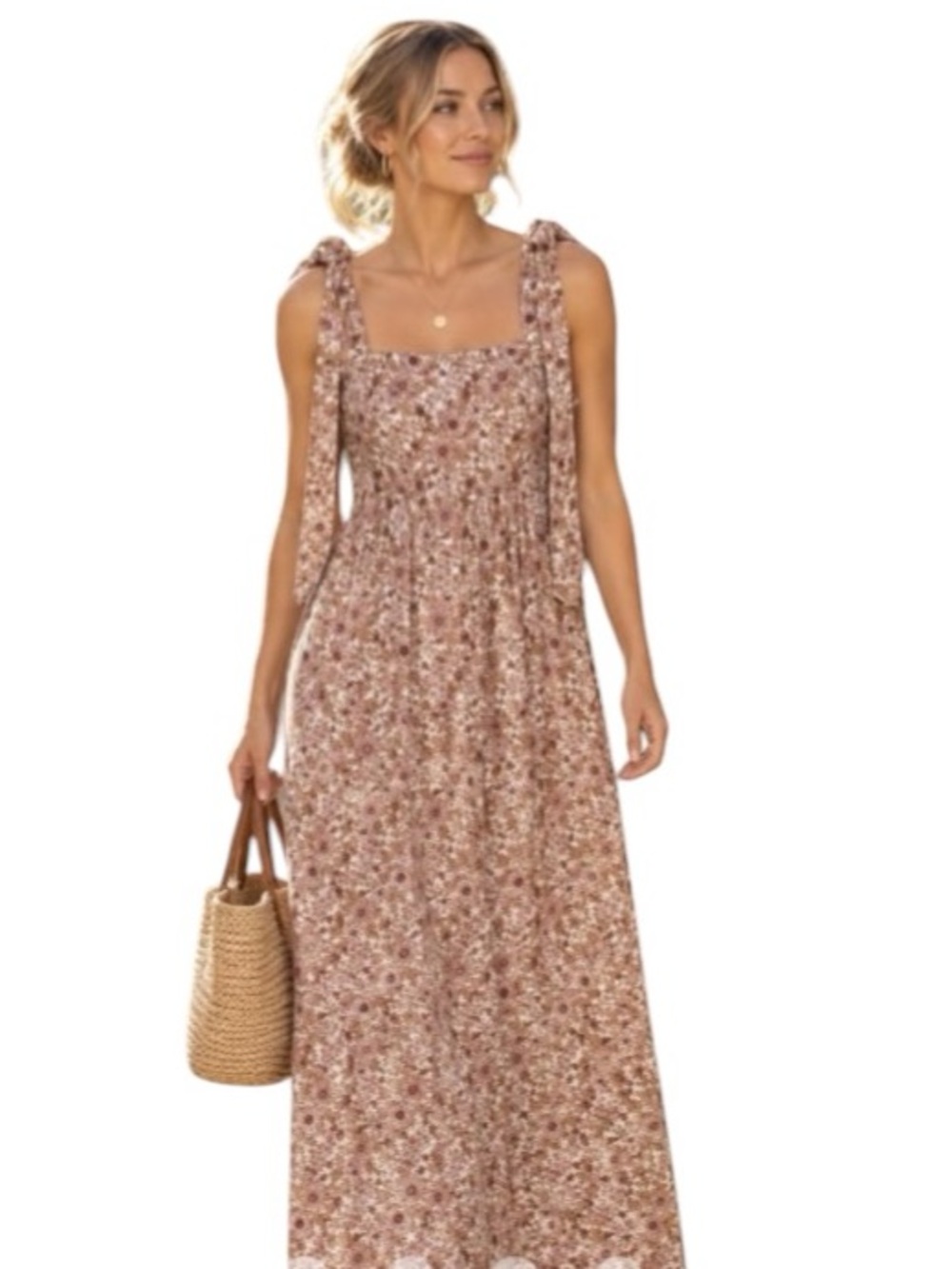 House of Harlow 1960 Linen Blend Dusty Pink Floral Tie-Shoulder Sundress Sz. XS